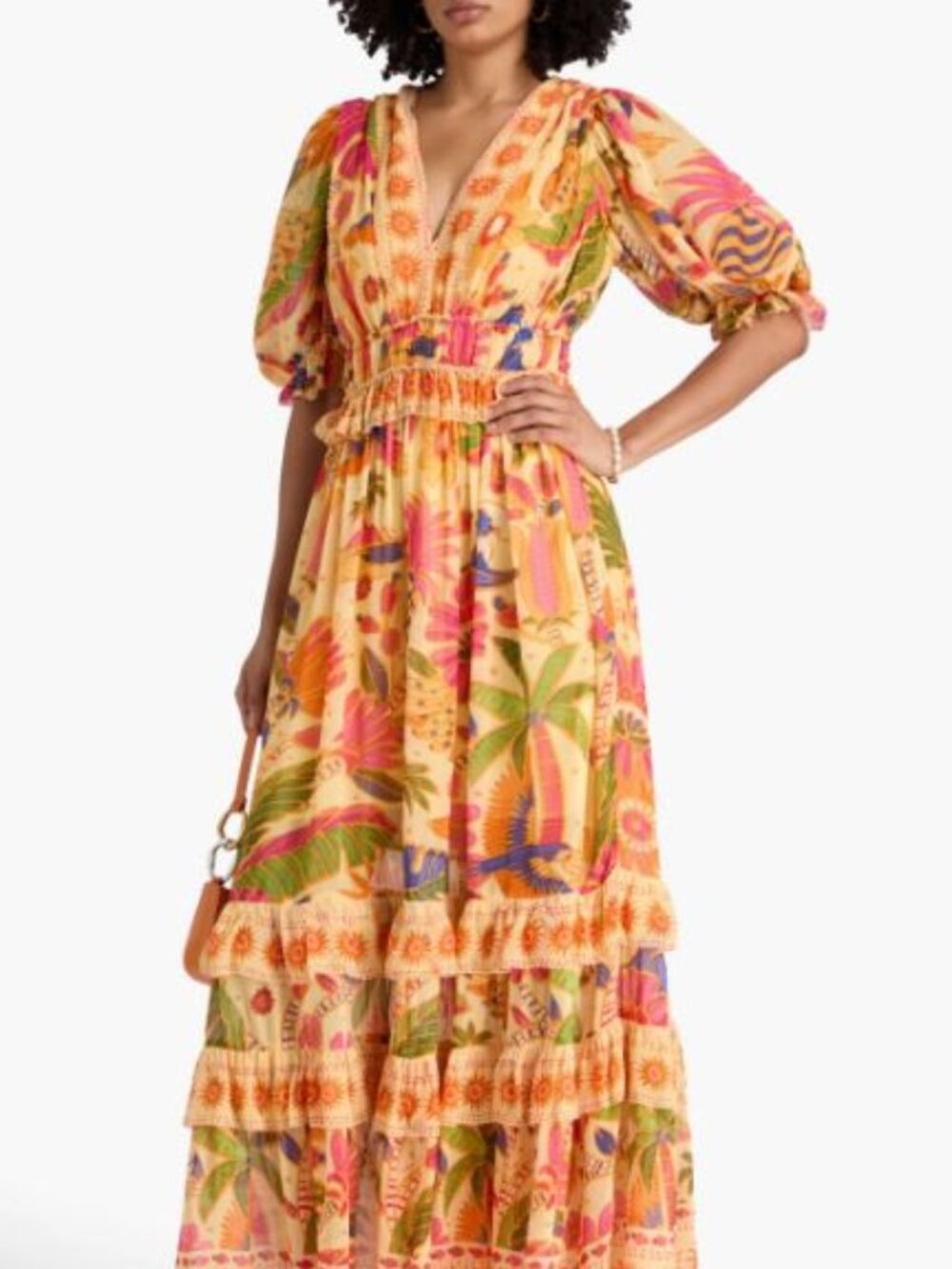 FARM Rio Yellow Rio Tapestry Maxi Dress sz XXS NWT